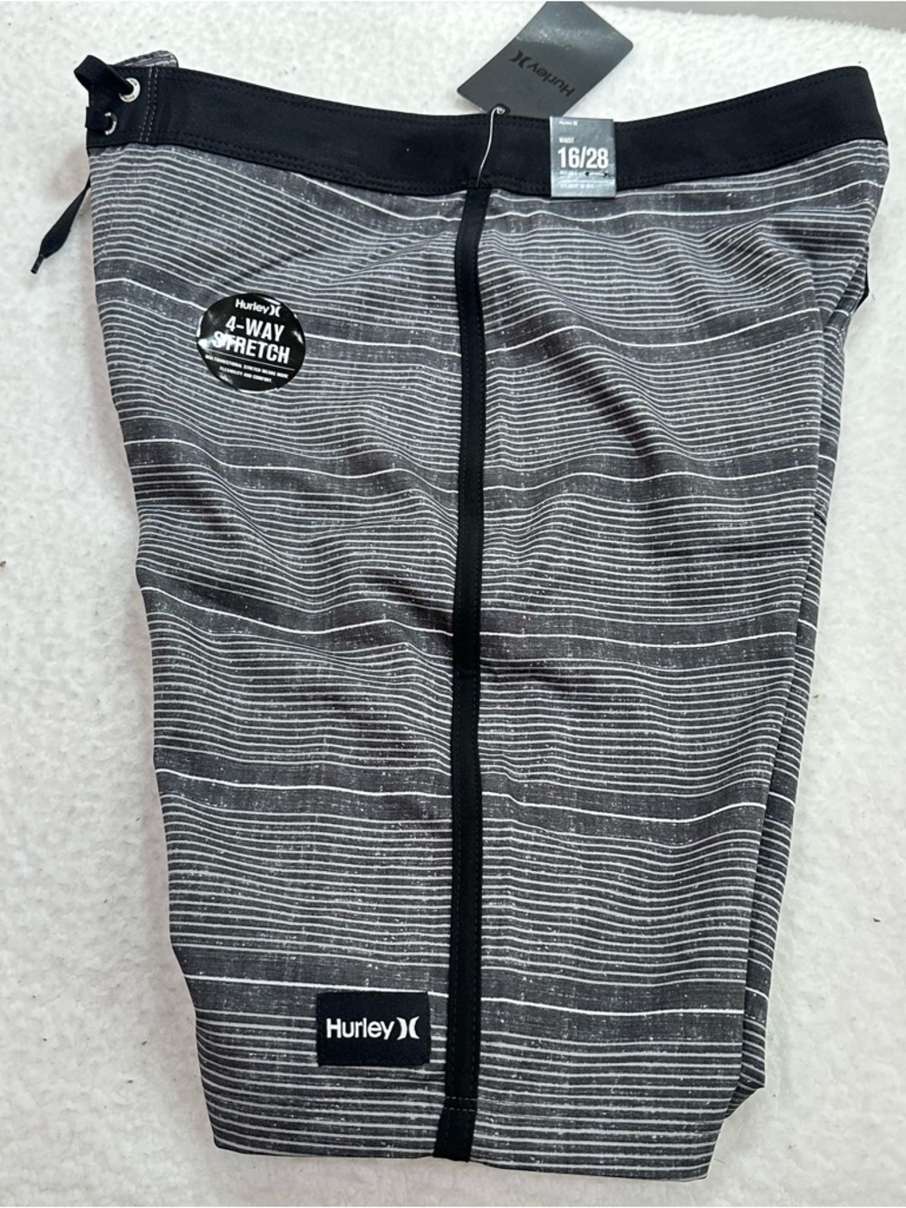 Boy’s Hurley Black & Gray Striped 4-Way Stretch Swim Trunks